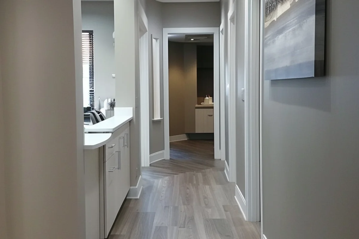 The Smile Lounge dental office corridor leading to treatment areas in Los Alamitos